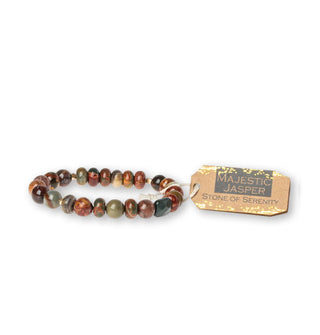 Majestic jasper stone bead bracelet with brown tag attached