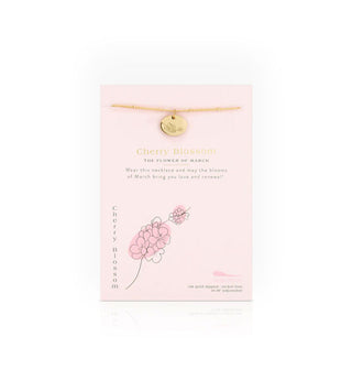 Birth month flower necklace card features the flower for March: Cherry Blossom