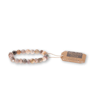 Mexican onyx stone bead bracelet with brown tag attached
