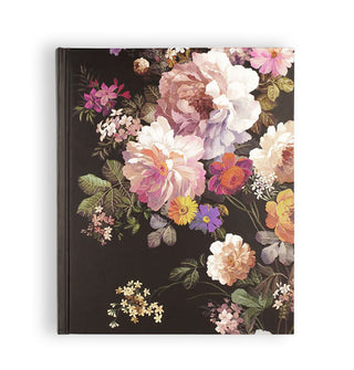 Black journal cover with ornate, colorful floral design