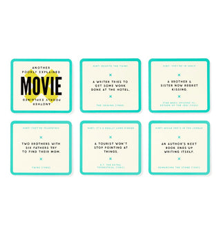 Spread of six cards from the 80s edition of Poorly Explained Movies game