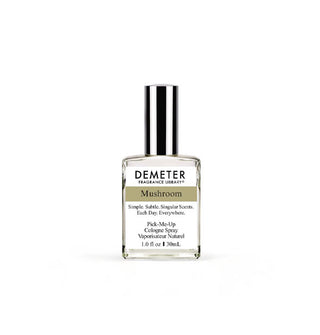 Silver-capped clear square 1 ounce glass bottle of Demeter Fragrance Library Pick-Me-Up Cologne Spray in Mushroom scent