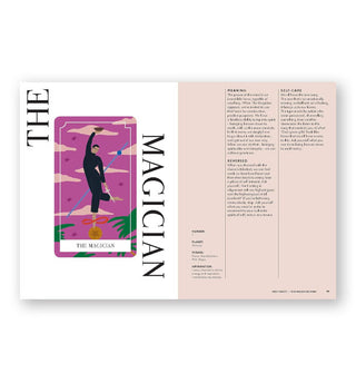 Page spread from Neo Tarot features a section on The Magician with colorful illustration