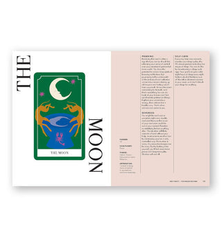 Page spread from Neo Tarot features a section on The Moon with colorful illustration