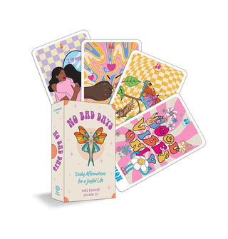 Box and fanned-out sample cards from the No Bad Days Daily Affirmations for a Joyful Life deck