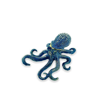 Decorative blue octopus box with hinged gold-trimmed lid head and crystal accents