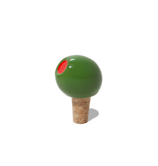 Cork bottle stopper with ceramic green pimento olive topper