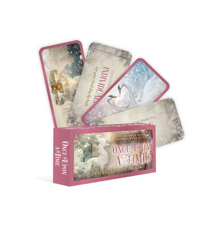 Box and four-card spread of Once Upon a Time: Be Your Own Happily Ever After cards with fantastical illustrations