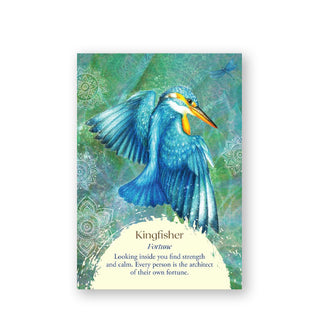 Sample card from Oracle of the Birds features a Kingfisher (symbolizing Fortune) with colorful illustration
