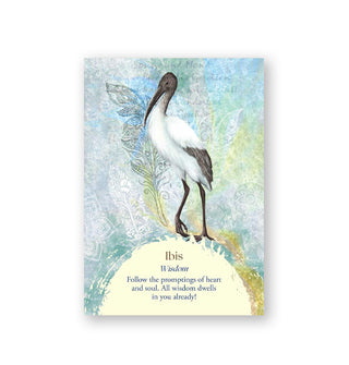 Sample card from Oracle of the Birds features an Ibis (symbolizing Wisdom) with illustration