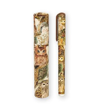 Pen printed with illustrated owls alongside matching gift tube