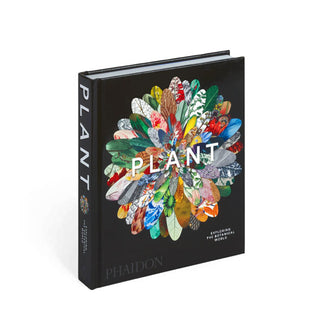 Black cover of Phaidon's Plant: Exploring the Botanical World features a colorful central collage of various plant and flower photography arranged as flower petals