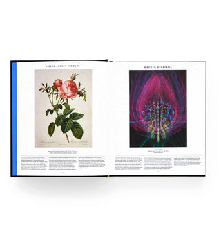 Page spread from Plant: Exploring the Botanical World features plant and flower renderings by Pierre-Joseph Redouté and Macoto Murayama