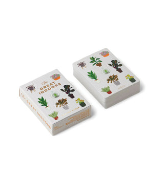 Stack and box of The Great Indoors Playing Cards with illustrated houseplant designs on each