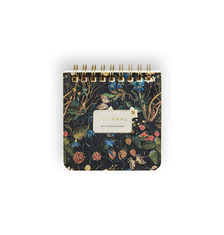 Small square spiral-bound notebook with a dark cover featuring colorful intricate floral designs