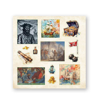 Sample page of stickers from Poseidon's Kingdom features a pirate theme