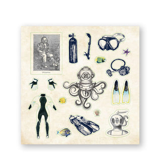 Sample page of stickers from Poseidon's Kingdom features a diving/SCUBA theme