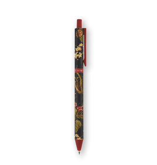 Floral patterened click-top ballpoint pen with red accents