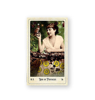 The Nine of Pentacles card from The Relative Tarot deck