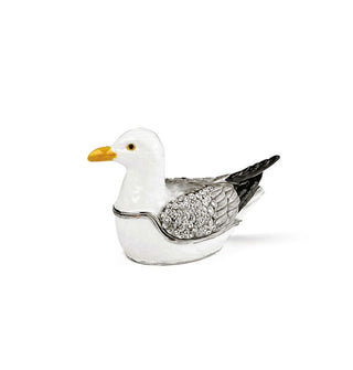 Decorative painted seated seagull box with silver lid rim and crystal embellishments