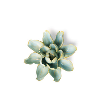 Blue ceramic nymphaea water lily wall art sculpture with yellow-gold edges