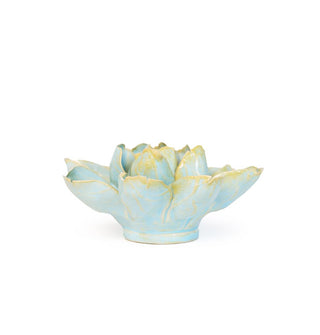Blue ceramic nymphaea water lily wall art sculpture with yellow-gold edges