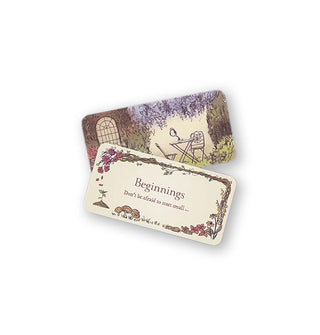 Illustrated card from the Secret Garden mini deck says, "Beginnings: Don't be afraid to start small..."