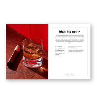 Page spread from Sex and the City Cocktails features a recipe for Big's Big Apple with photograph