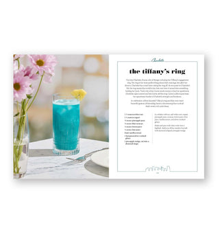 Page spread from Sex and the City Cocktails features a recipe for The Tiffany's Ring with photograph