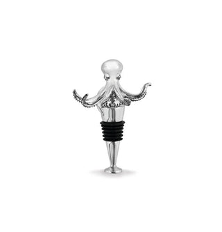 Silver and black rubber octopus bottle stopper