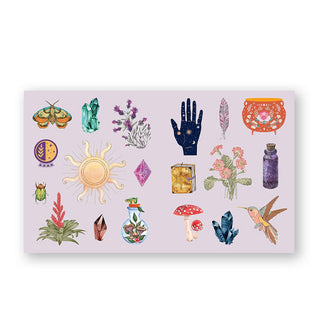 Page spread from Sticker Studio: Anthology includes celestial and botanical sticker designs