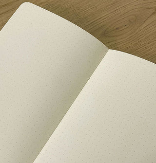 Journal pages feature a light dot grid pattern