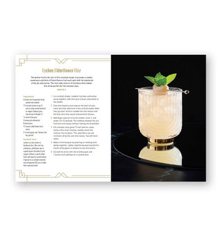 Page spread from The Mocktail Club features a recipe for Lychee Elderflower Fizz alongside a photograph of the drink