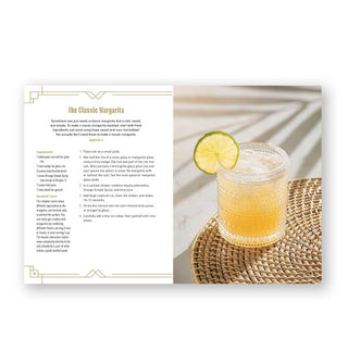Page spread from The Mocktail Club features a recipe for The Classic Margarita alongside a photograph of the drink