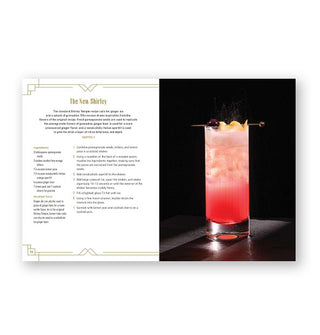 Page spread from The Mocktail Club features a recipe for The New Shirley alongside a photograph of the drink