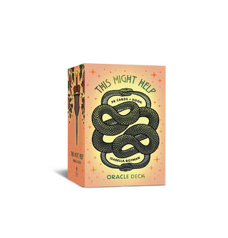 This Might Help Oracle Deck box features image of an ouroboros on the front and a sword on the side 