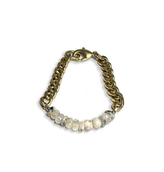 Bracelet with thick brass curb chain and a section of rounded moonstone beads