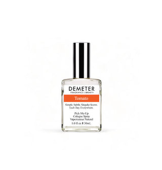 One-ounce bottle of Demeter Fragrance Library Pick-Me-Up Cologne Spray in Tomato fragrance with orange accent bar on the label and a silver cap