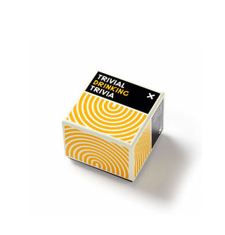 Black, yellow, and white Trivial Drinking Trivia game box