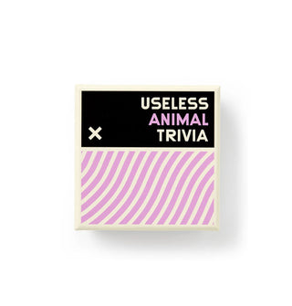 Black, white, and purple box of Useless Animal Trivia