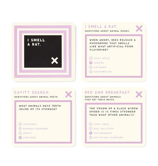 Spread of four sample Useless Animal Trivia cards