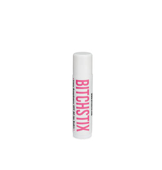 White tube of Bitchstix lip balm with large pink lettering