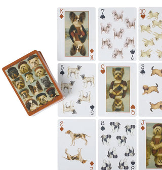 Deck and spread of vintage dogs playing cards