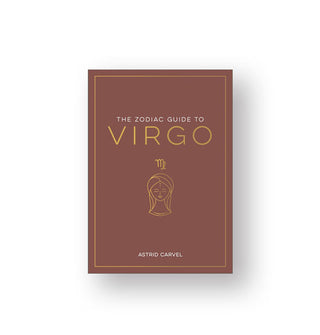 Brown cover of The Zodiac Guide to Virgo by Astrid Carvel features white and gold lettering and a central illustration of a woman's face 