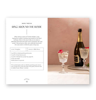 Page spread from Wednesday Night Wine-Down features a recipe for Week Twelve: Ring Around the Rosie with photograph