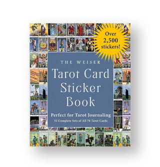 Cover of The Weiser Tarot Card Sticker Book with designs of various tarot cards used as the wide border