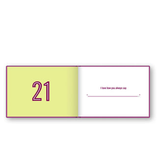 Page 21 spread from What I Love About Grandma prompts the author to finish the sentence, "I love how you always say _____."