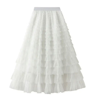 Long, full, white tiered tulle skirt