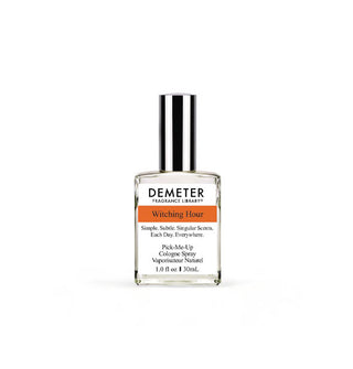 Silver-capped clear square 1 ounce glass bottle of Demeter Fragrance Library Pick-Me-Up Cologne Spray in Witching Hour scent