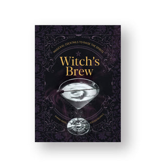 Black cover of Witch's Brew: Magickal Cocktails to Raise the Spirits features an ornate border, gold lettering, and a central cocktail image
